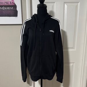Adidas Black Hoodie with White Stripes